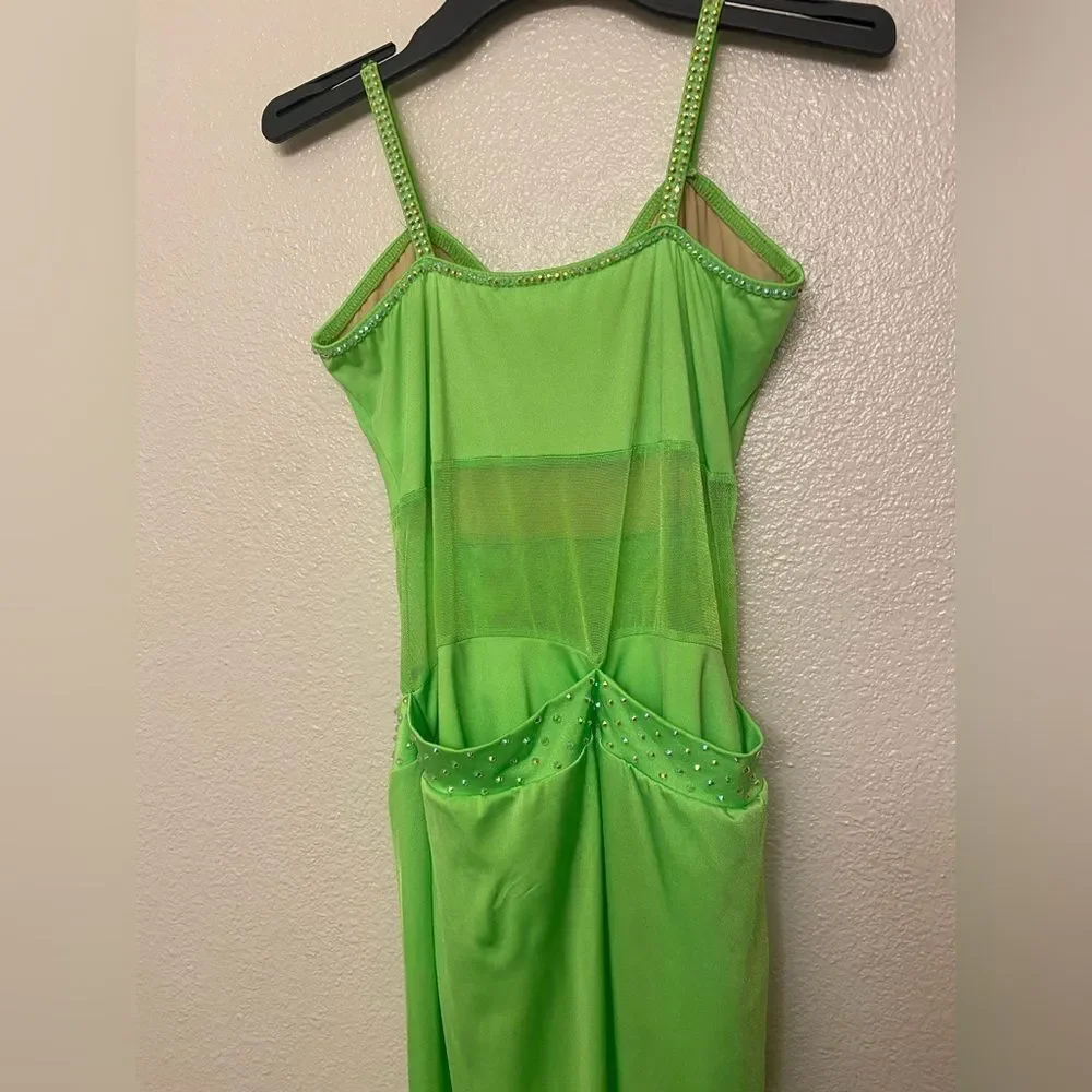 Kelle solo dance costume neon green corset leotard skirt 5348 2 piece adult LA
